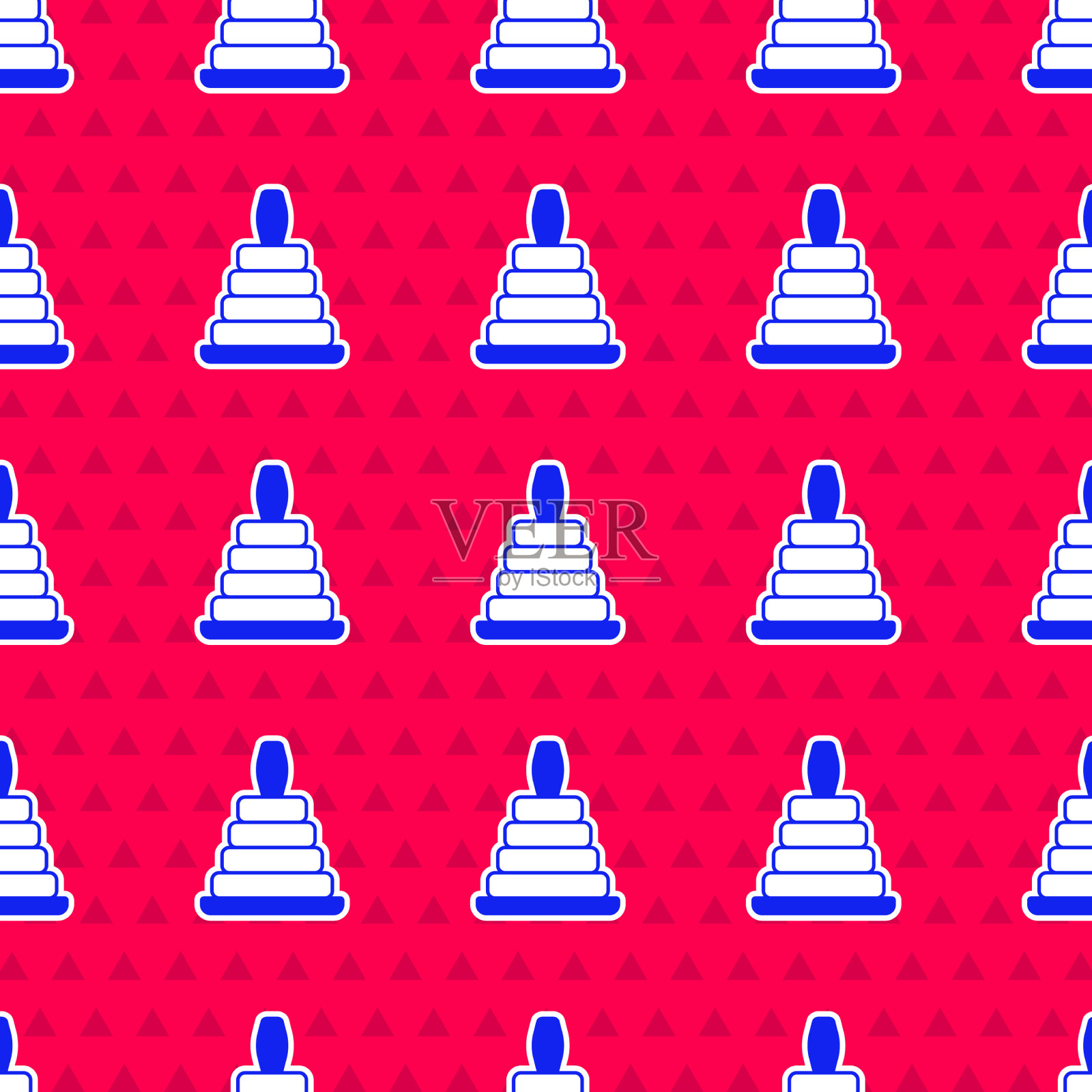 蓝色金字塔玩具图标隔离无缝图案上插画图片素材