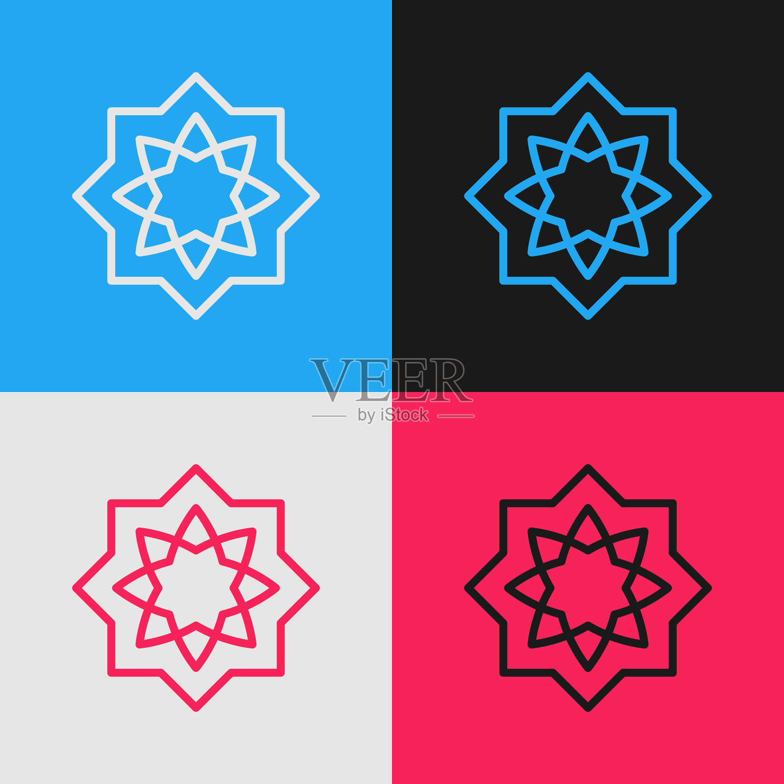 波普艺术线伊斯兰八角星装饰图标孤立的颜色背景。向量插画图片素材