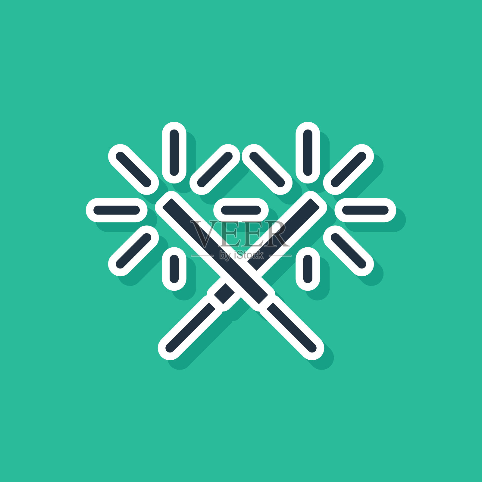 绿色背景上的蓝色烟花棒图标。圣诞节节日烟花蜡烛灯。圣诞快乐，新年快乐。矢量插画图片素材