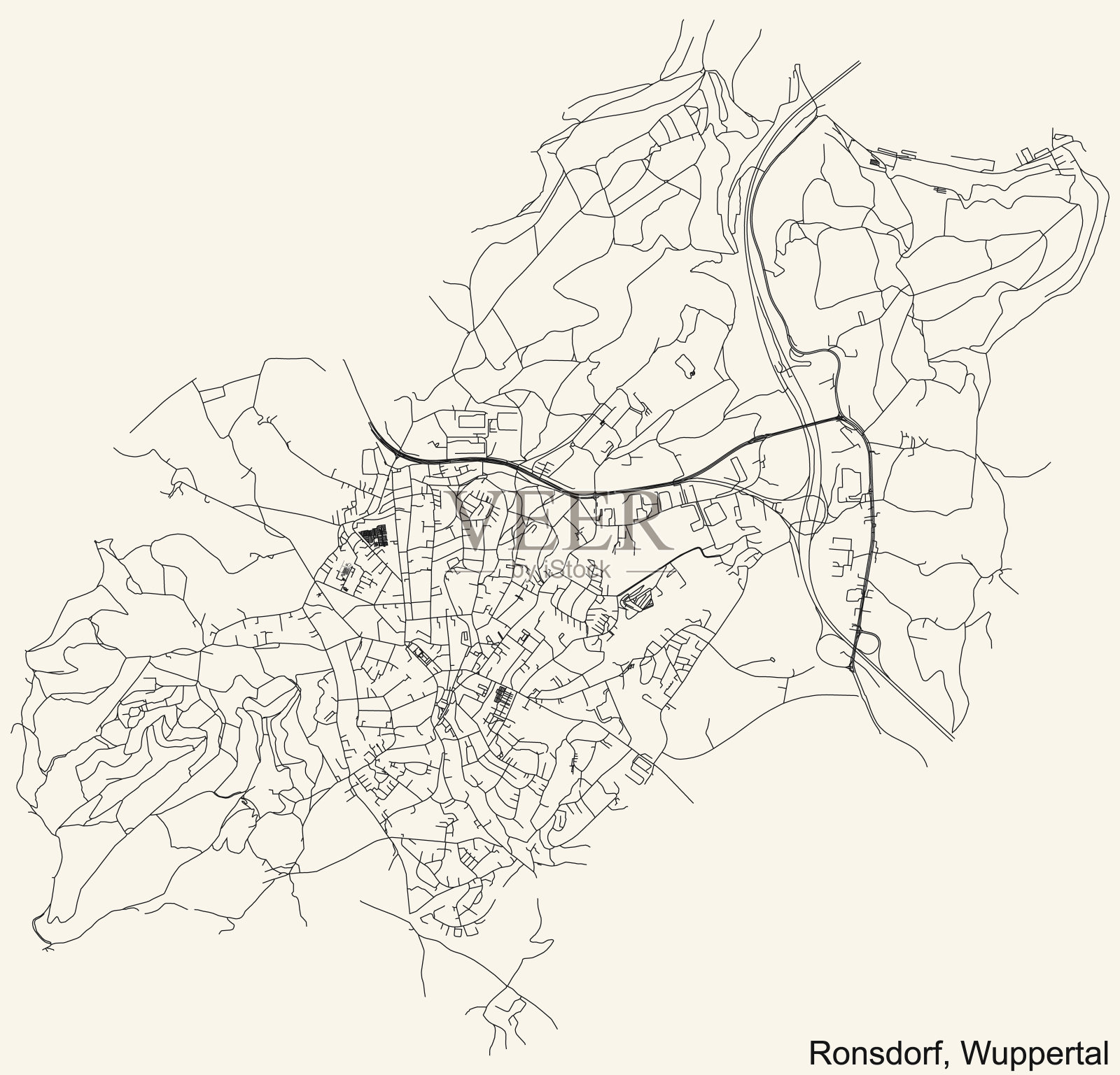 德国伍珀塔尔隆斯多夫区街道地图插画图片素材