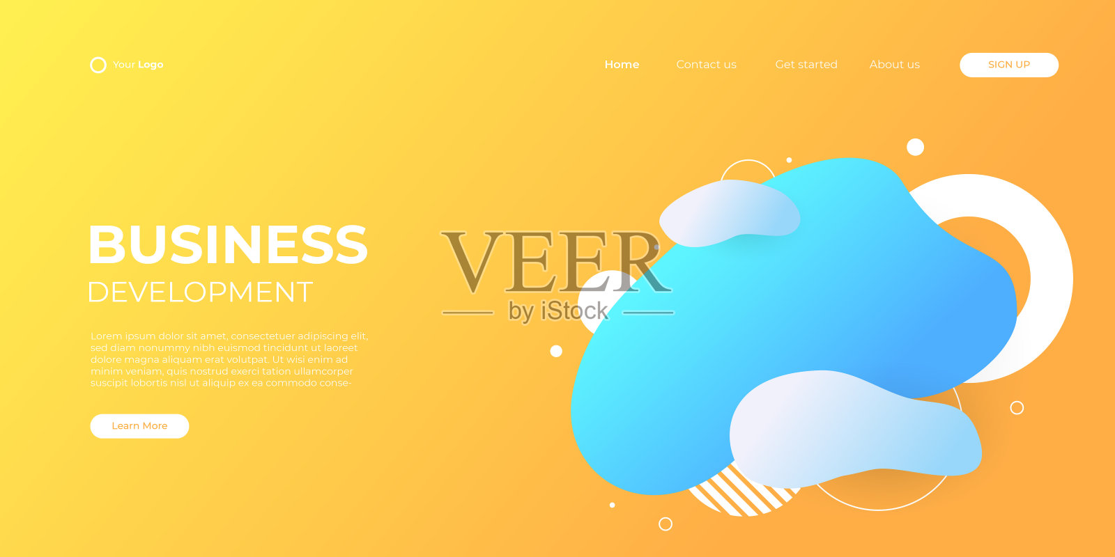 3D现代抽象演示背景。优雅的最小的背景。抽象装饰，几何，半色调，梯度，三维矢量插图。黄色的蓝色背景插画图片素材