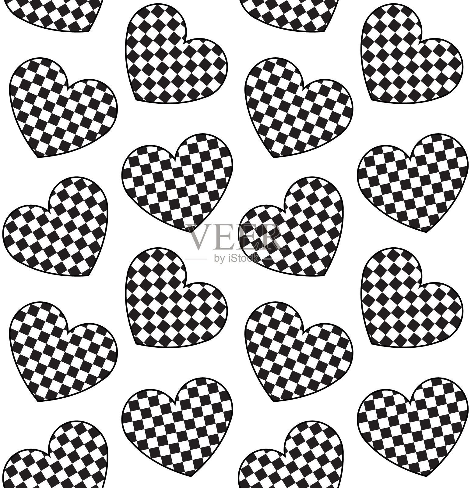 向量无缝模式的平的心与象棋棋盘纹理插画图片素材