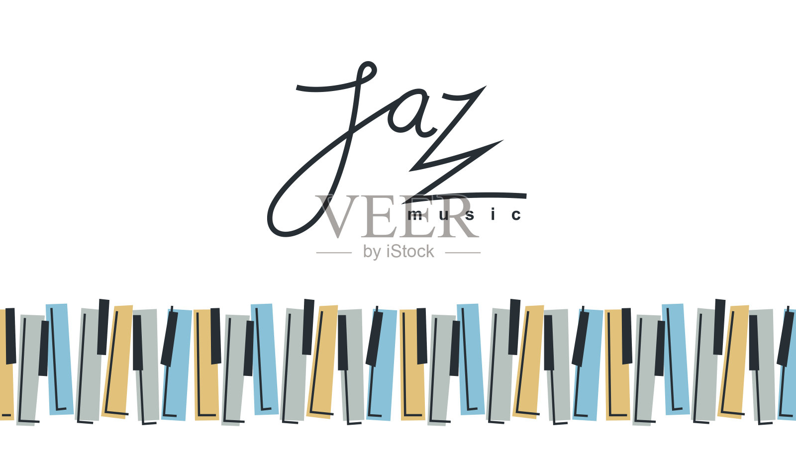 爵士音乐标志或标志向量平面风格插图孤立，大钢琴标志类型为唱片标签或工作室或乐队。插画图片素材