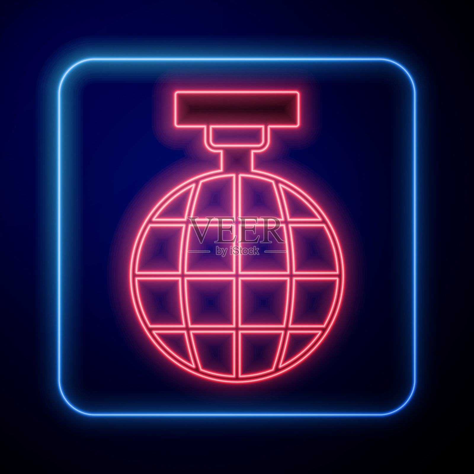 发光的霓虹灯迪斯科球图标孤立在黑色插画图片素材