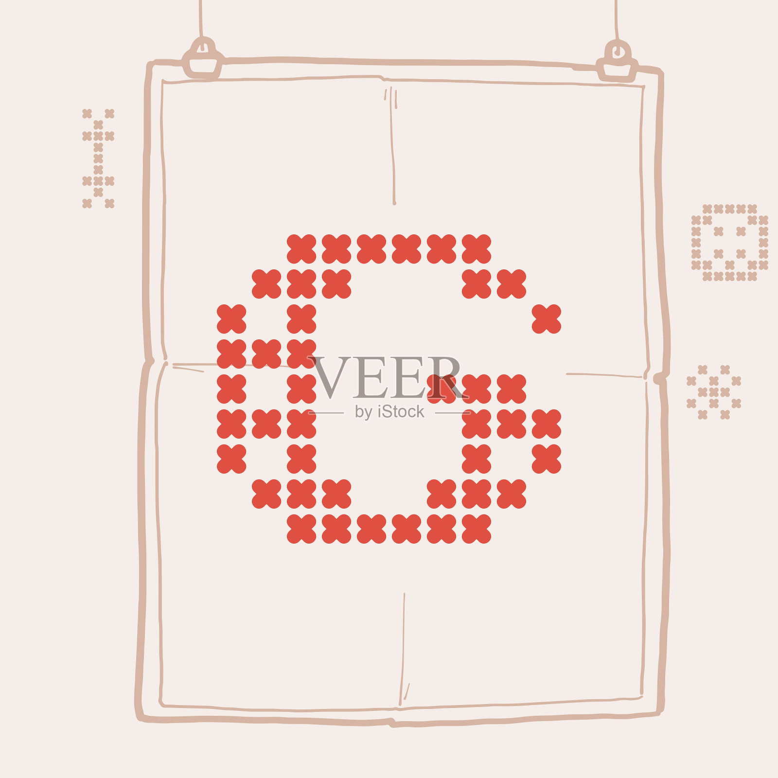 G标志字母是用厚圆针线织成的。带有一套奖励图标的扁平样式的字母。设计元素图片