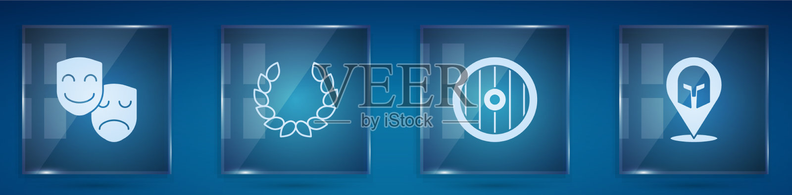 集喜剧和悲剧面具，桂冠希腊图标素材