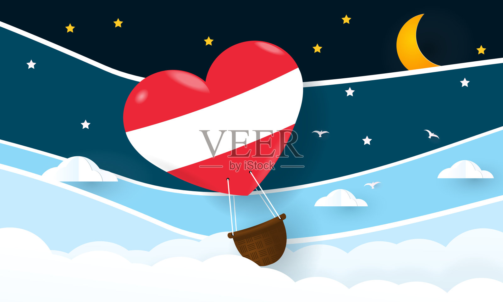 印有奥地利国旗的心脏气球插画图片素材