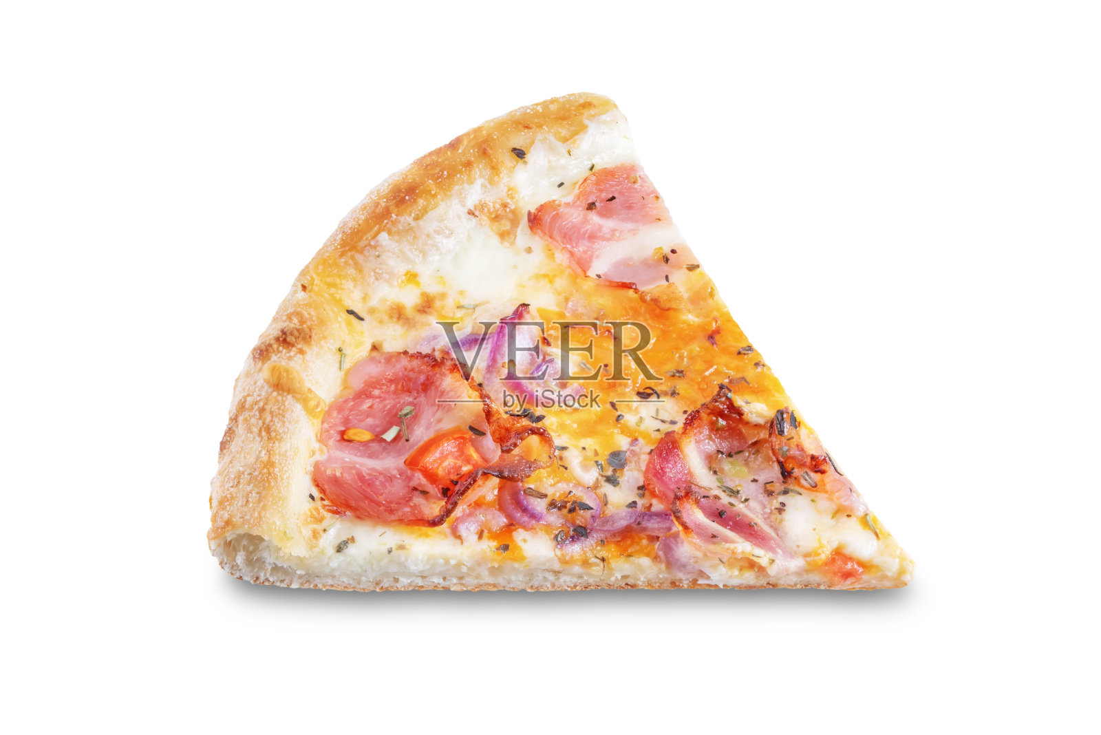 新鲜出炉的烤干酪意面披萨，背景是白色的照片摄影图片