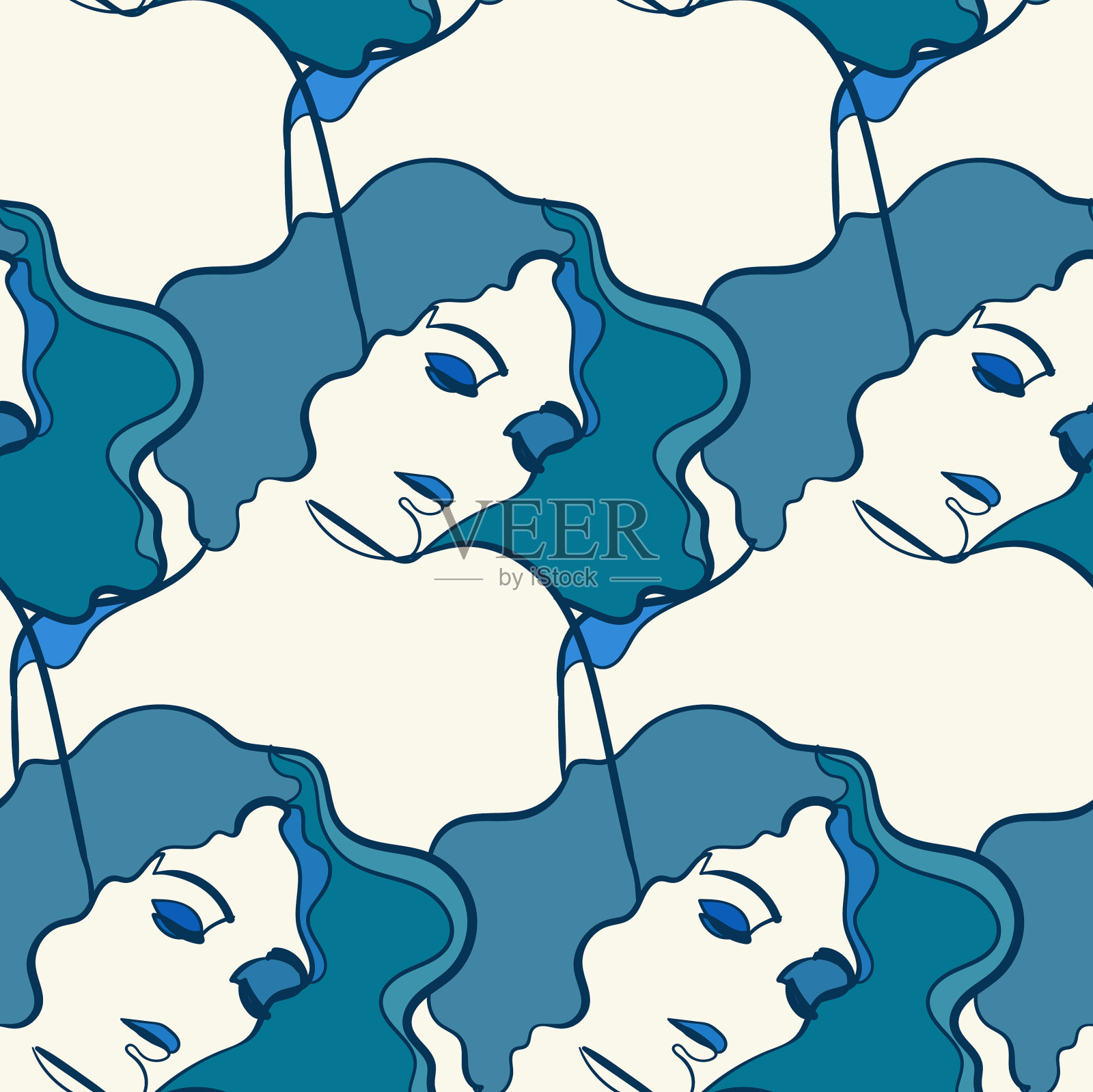 彩色女孩脸彩色玻璃风格无缝插画图片素材