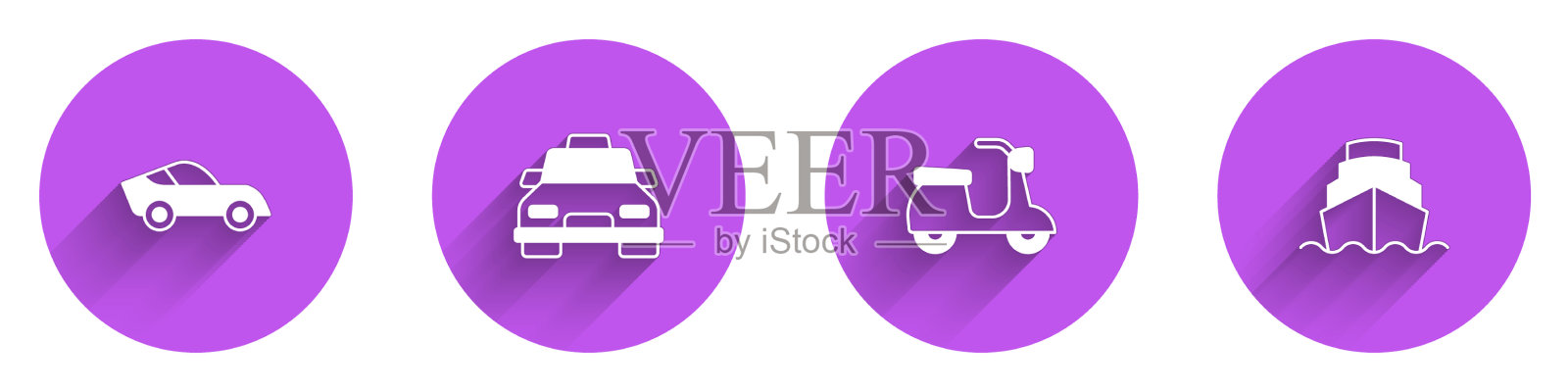 设置汽车、出租车、踏板车和游轮图标图标素材