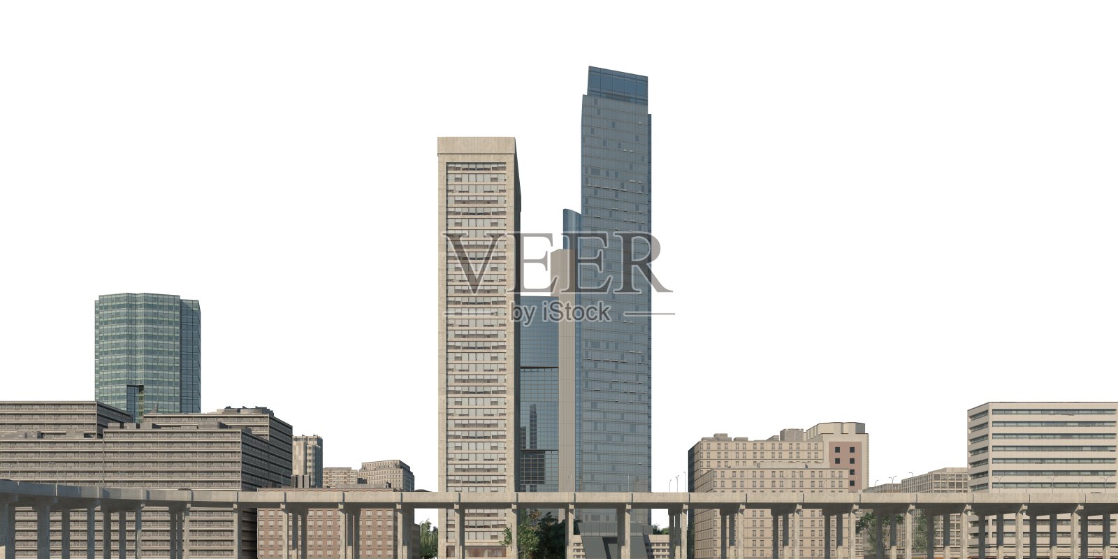 城市景观3d插图孤立在白色背景照片摄影图片