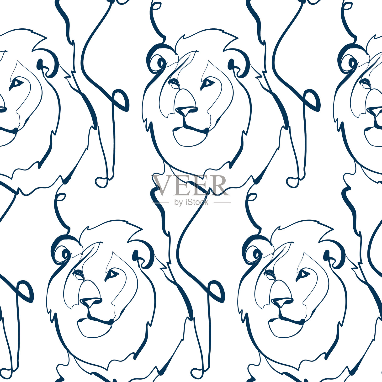 狮子动物艺术线条现代无缝图案插画图片素材
