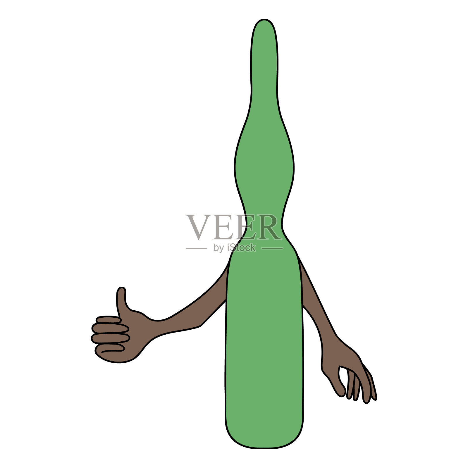 带疫苗的安瓿瓶显示伸出大拇指。一个表示你喜欢什么的手势。装有药品的玻璃容器。彩色矢量插图。插画图片素材