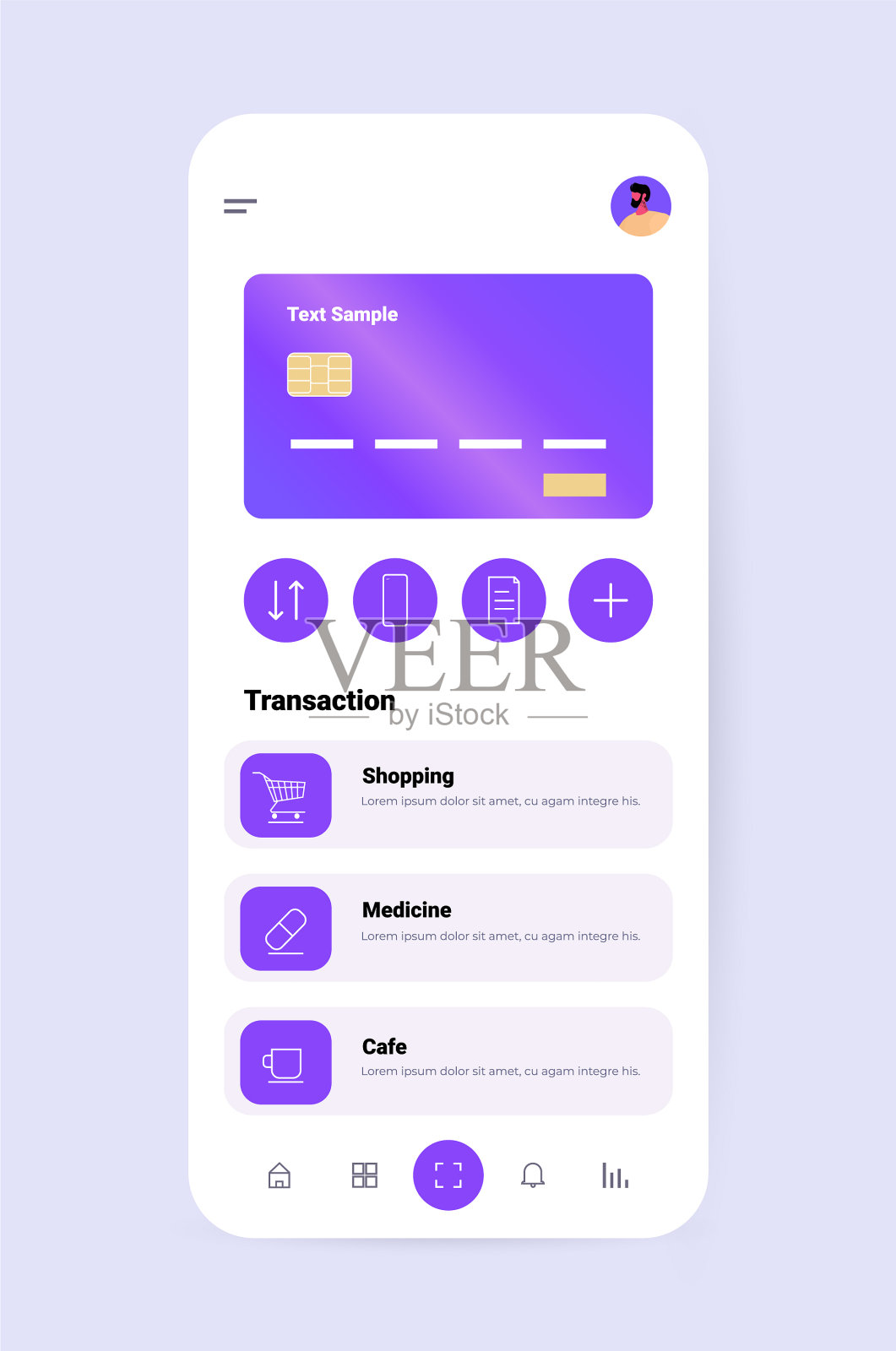 手机银行应用，智能手机上有信用卡插画图片素材