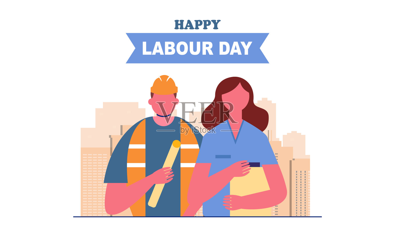 不同职业庆祝劳动节插画图片素材