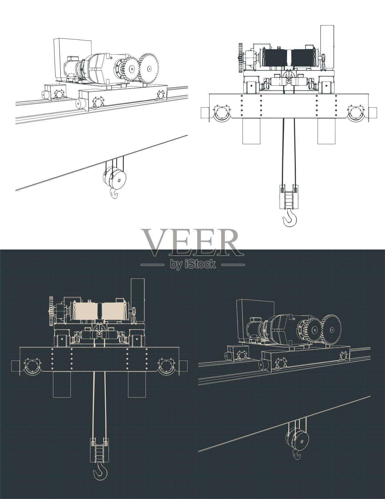 双梁架空起重机电动链条葫芦插画图片素材
