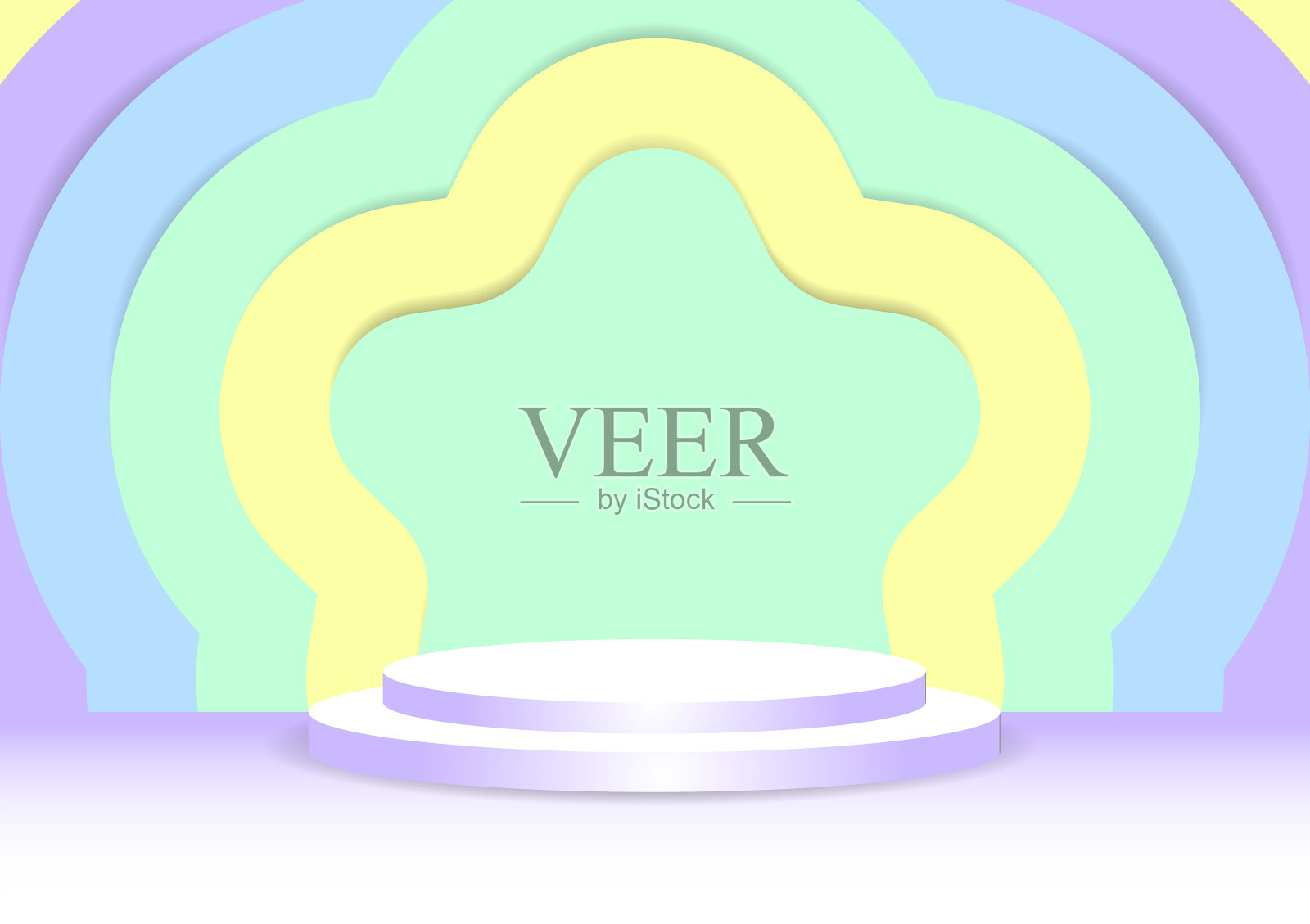 舞台背景与可爱多彩的风格插画图片素材