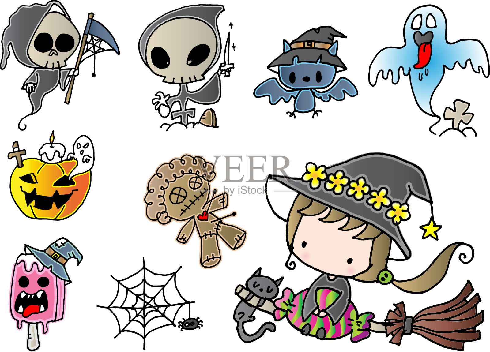 矢量插图万圣节卡通贴纸主题系列插画图片素材