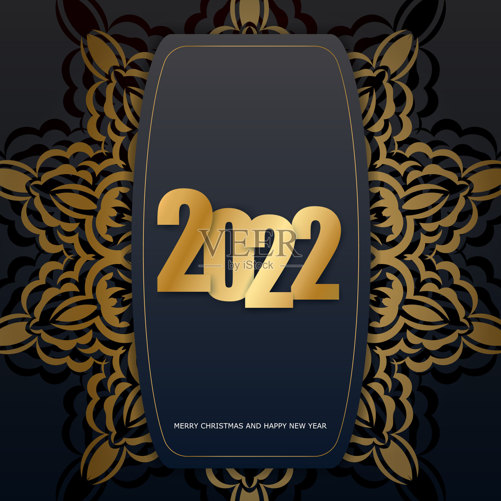 2022年黄金图案黑色贺年贺卡插画图片素材