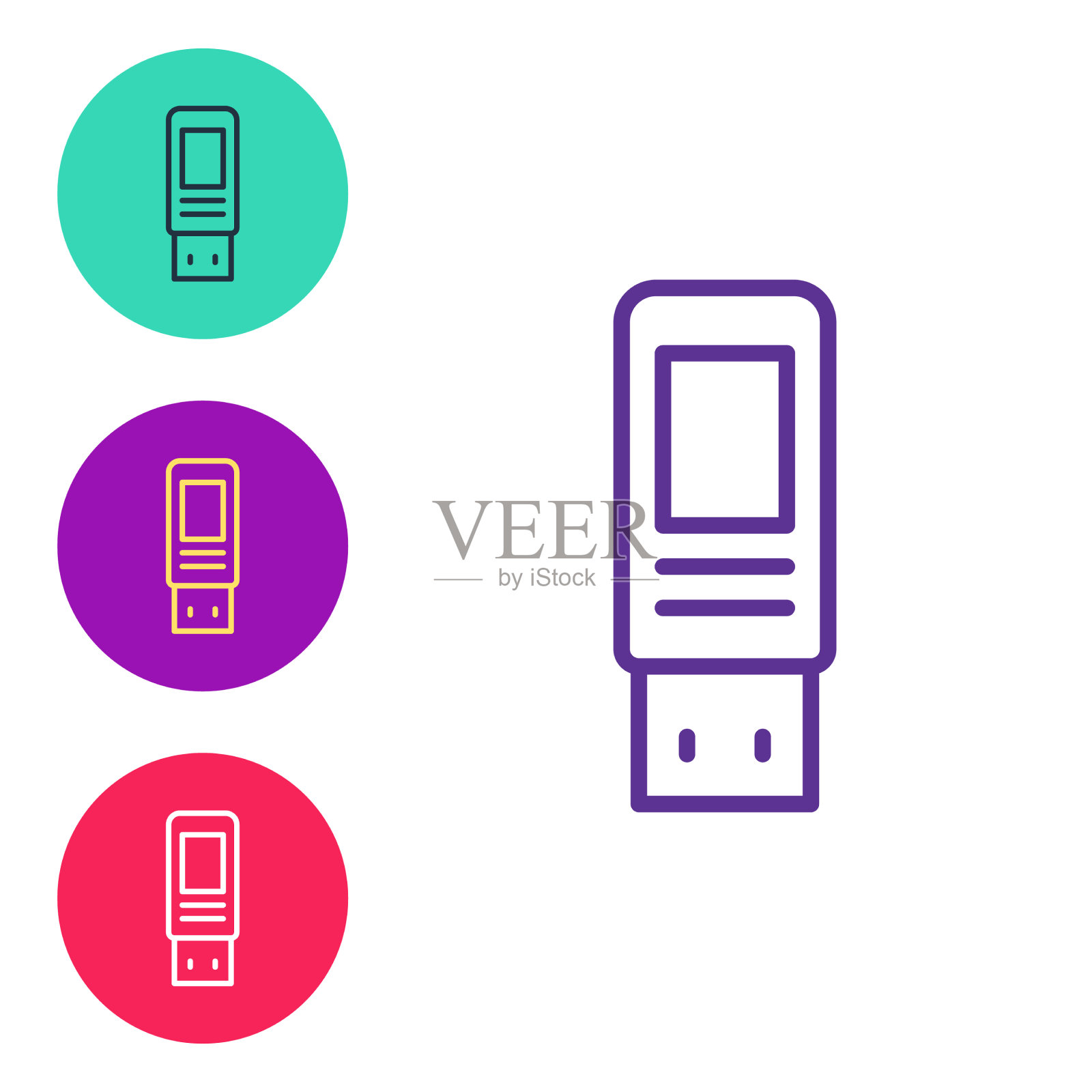 设置线usb闪存驱动器图标隔离在白色插画图片素材