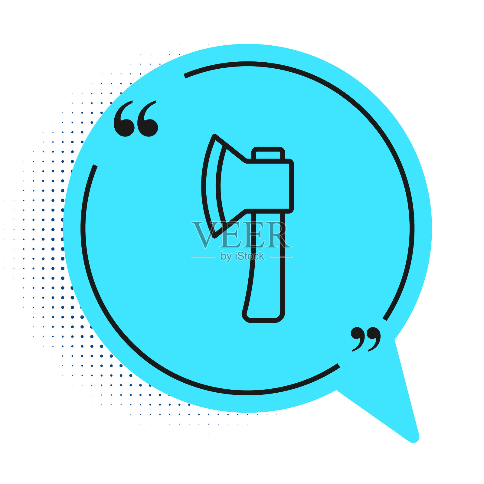 黑线木斧图标孤立在白色背景。伐木工人斧头。蓝色语音气泡符号。向量插画图片素材