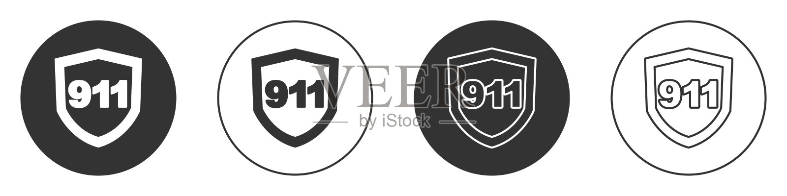 黑色电话与紧急呼叫911图标隔离在白色背景上。警察，救护车，消防局，电话，电话。圆按钮。向量图标素材