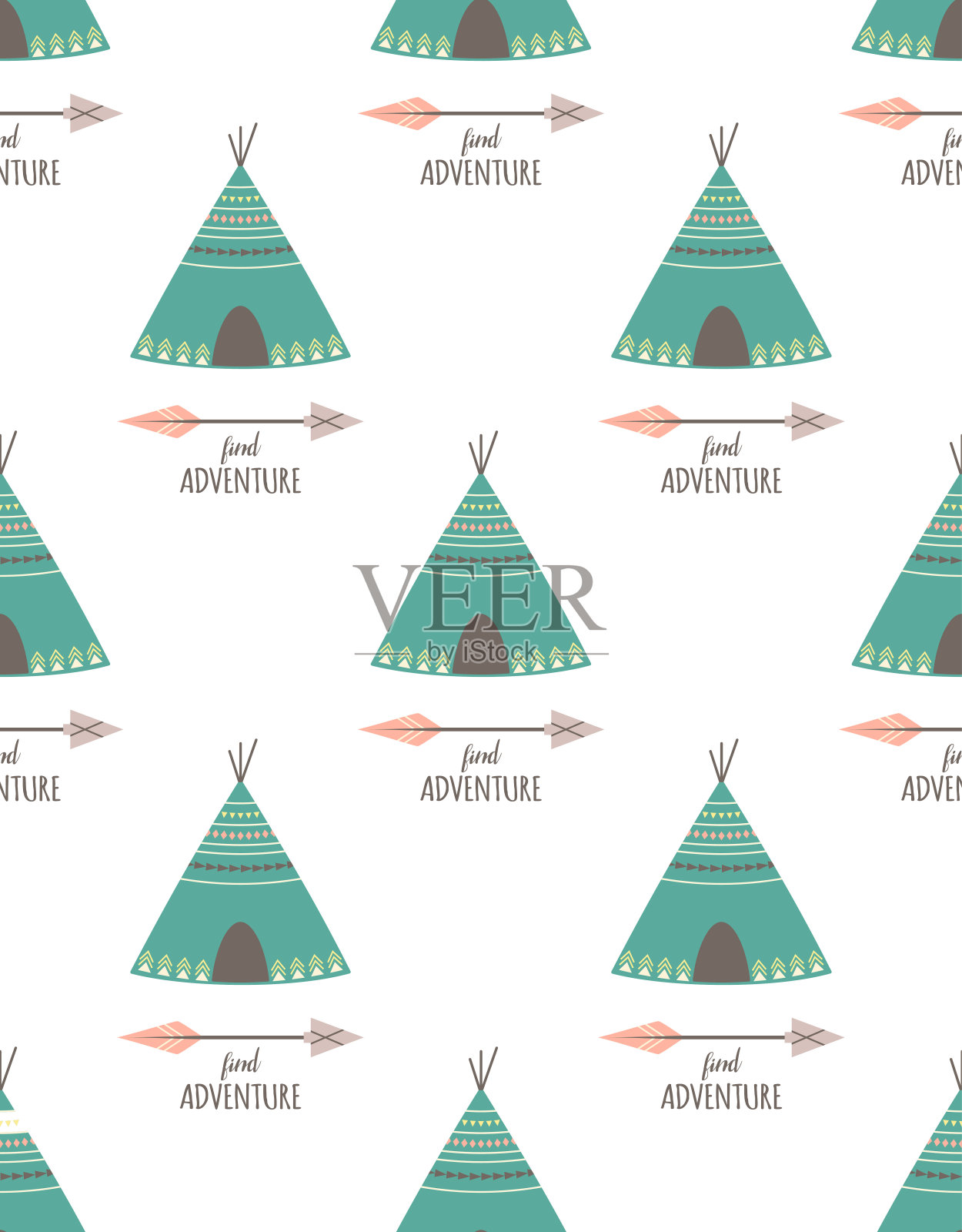 无缝模式卡通部落帐篷，矢量插图插画图片素材