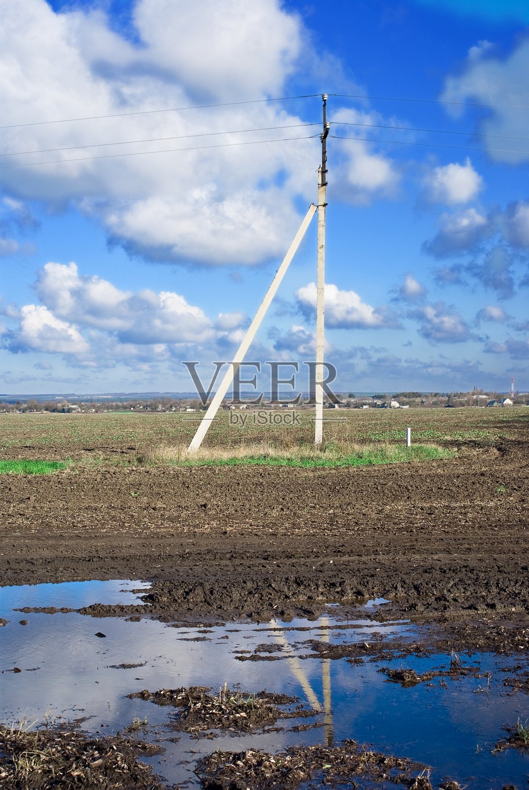 田里的电杆照片摄影图片