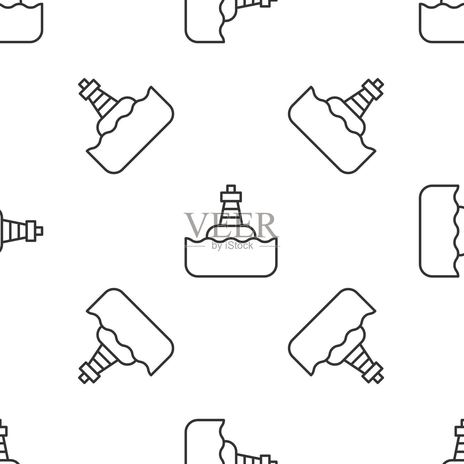 灰线浮筒上的海上图标孤立插画图片素材