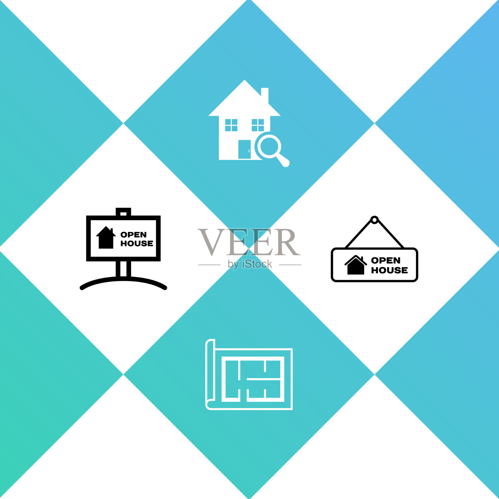 设置悬挂标志与开放房屋计划图标素材