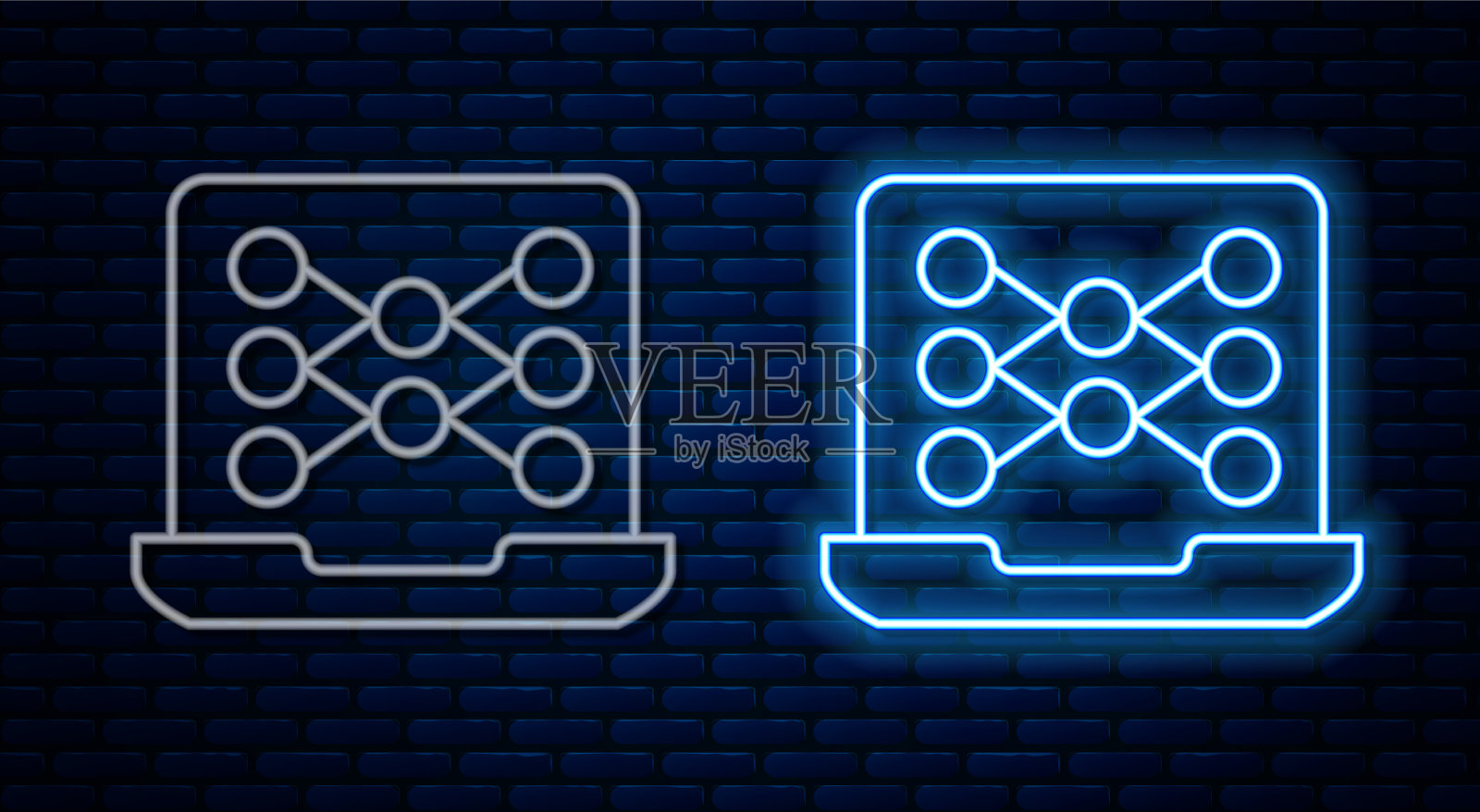 发光的霓虹灯线神经网络图标隔离上插画图片素材