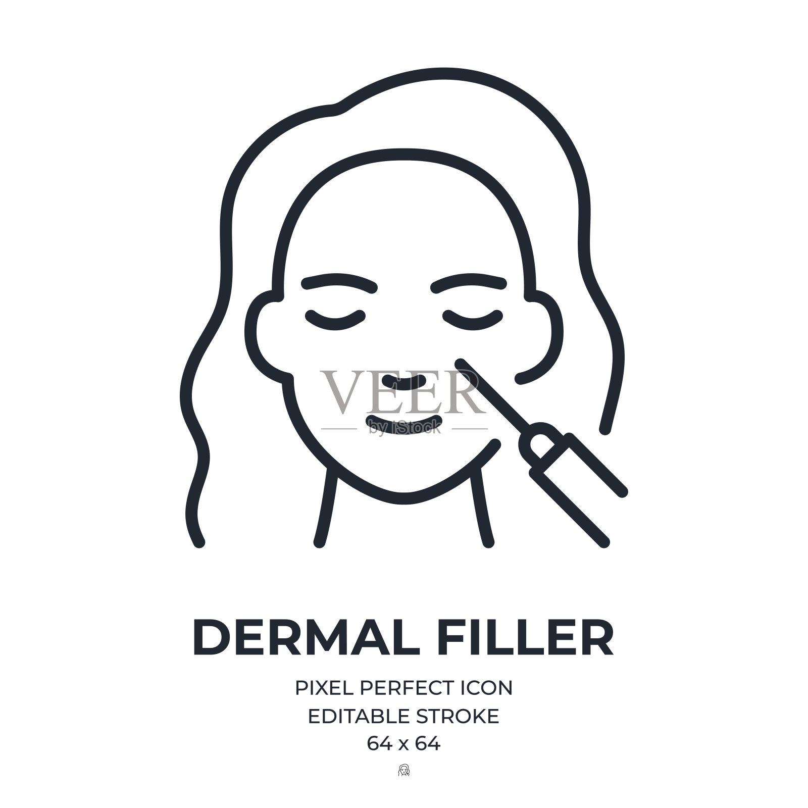 真皮填充可编辑的描边轮廓图标隔离在白色背景平面矢量插图。像素完美。64 x 64。插画图片素材