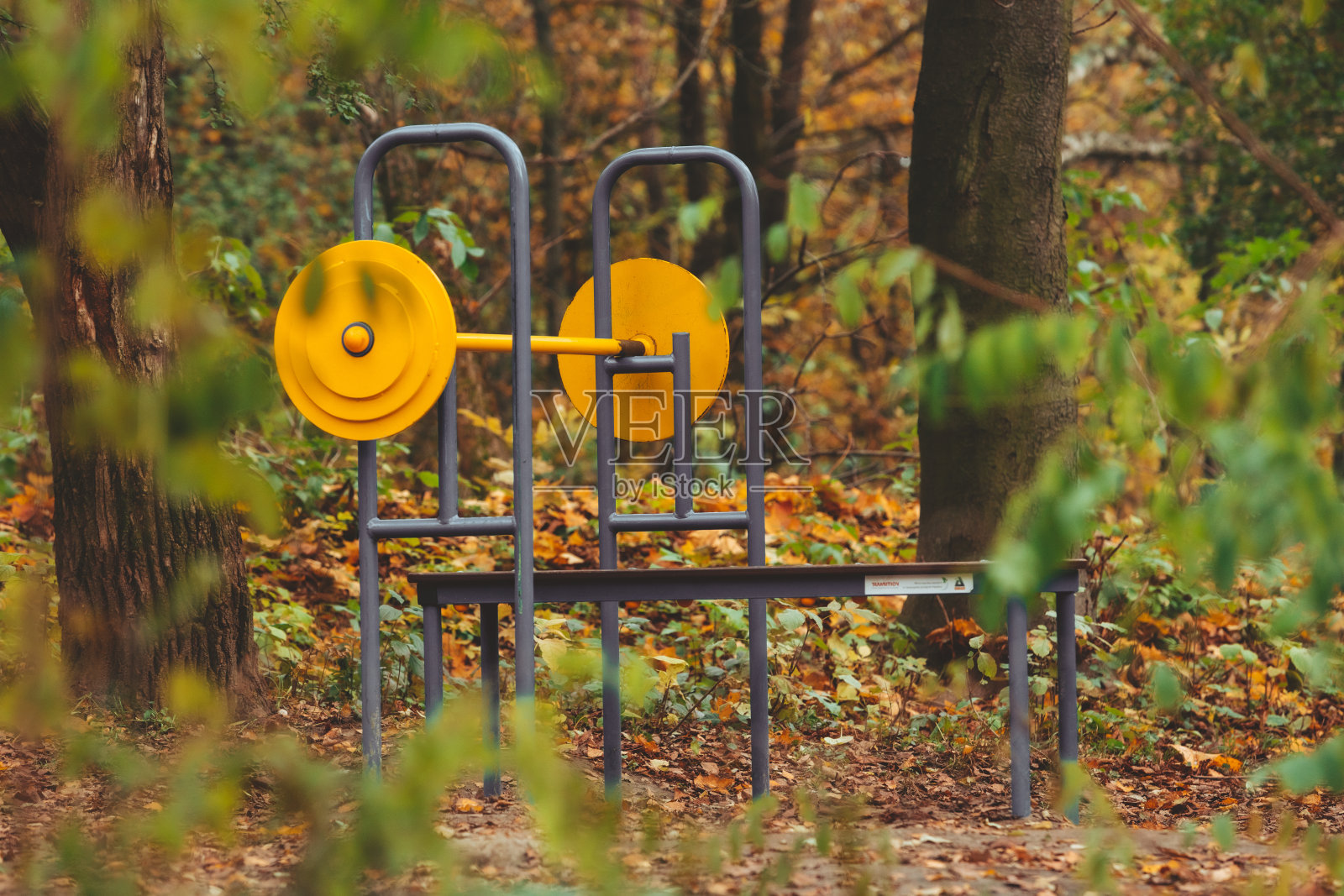 在秋天的城市公园，健身者模拟训练室外照片摄影图片