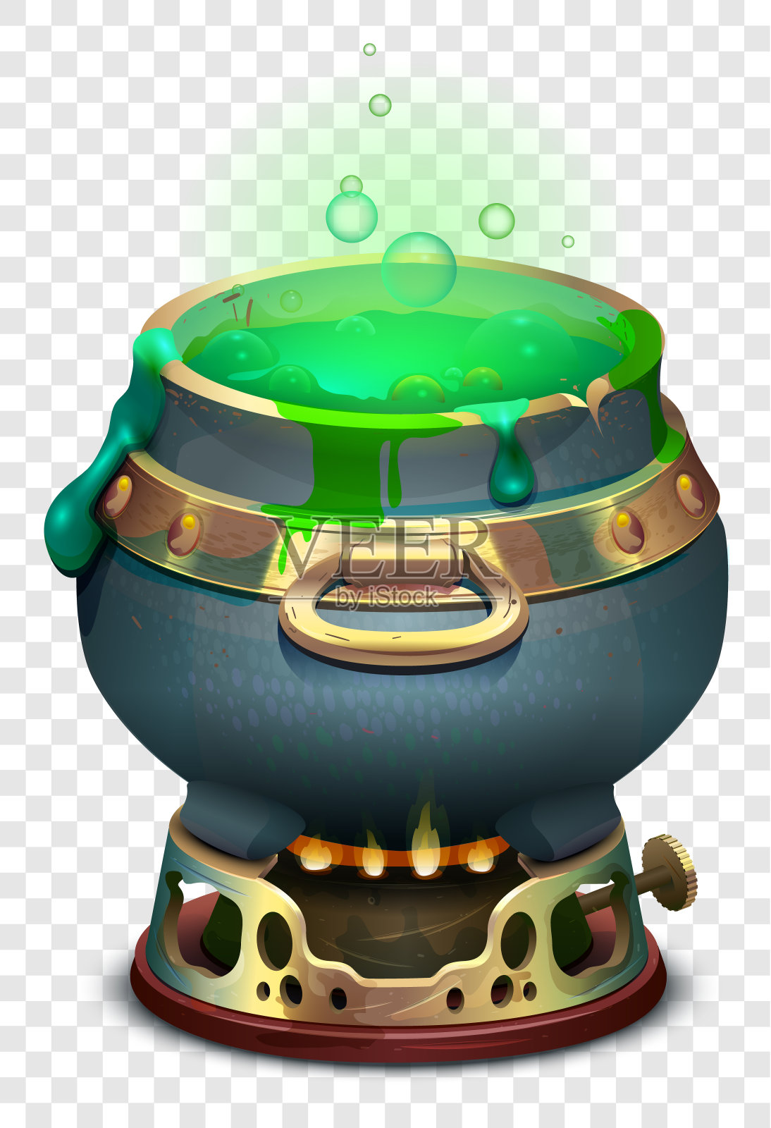 在透明的背景上，锅里沸腾着魔法药水插画图片素材