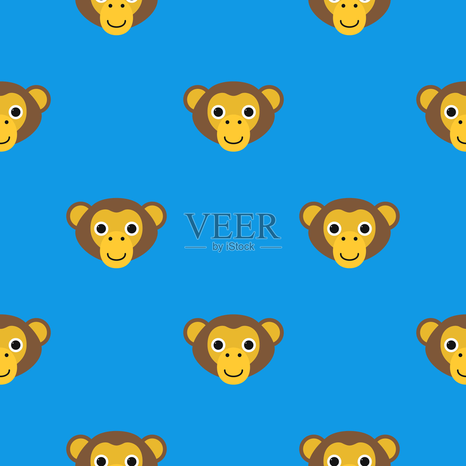 儿童插画的小可爱猴子。矢量图案孤立的彩色背景，儿童应用程序，游戏，书，打印，卡片，贴纸。插画图片素材