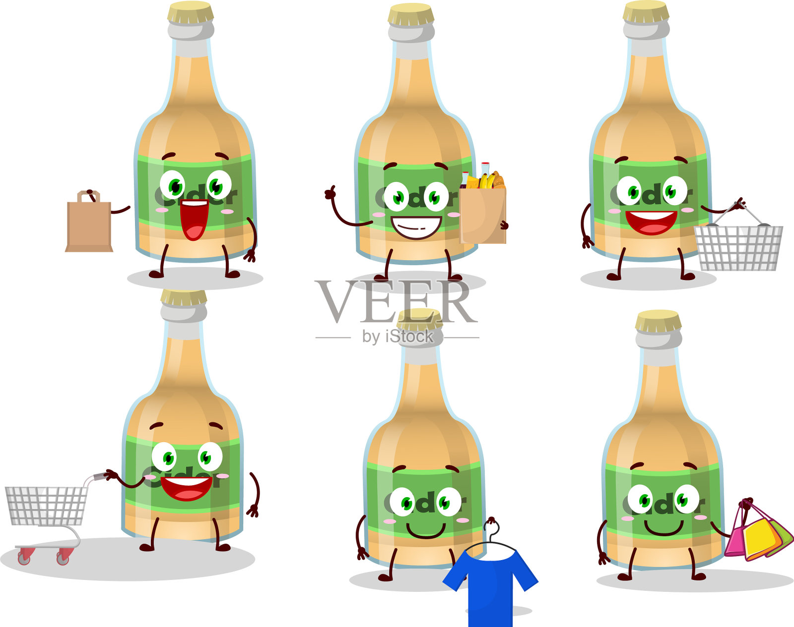 一个丰富的苹果酒瓶吉祥物设计风格插画图片素材