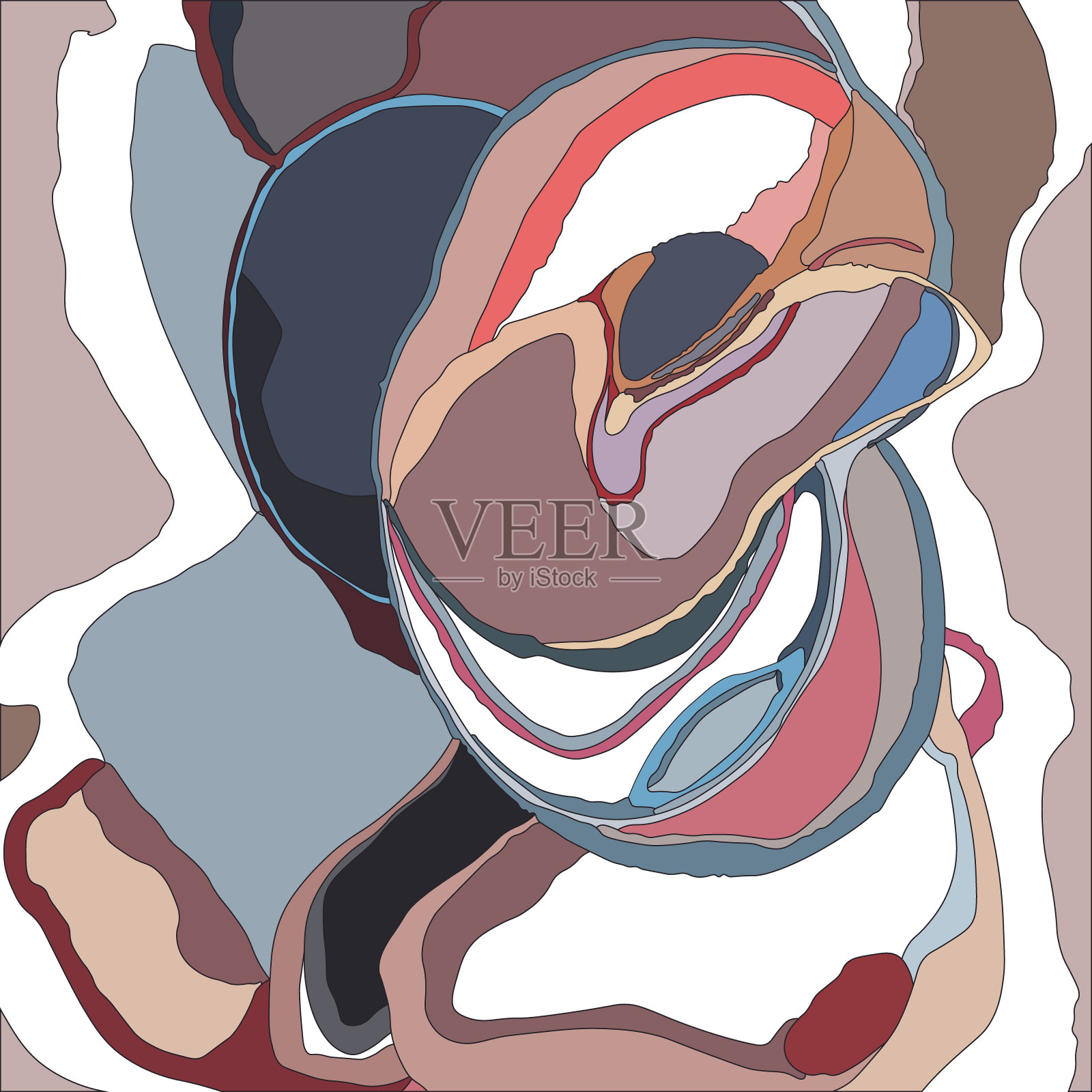 柔和的色彩和流畅的线条构成了抽象。插画图片素材