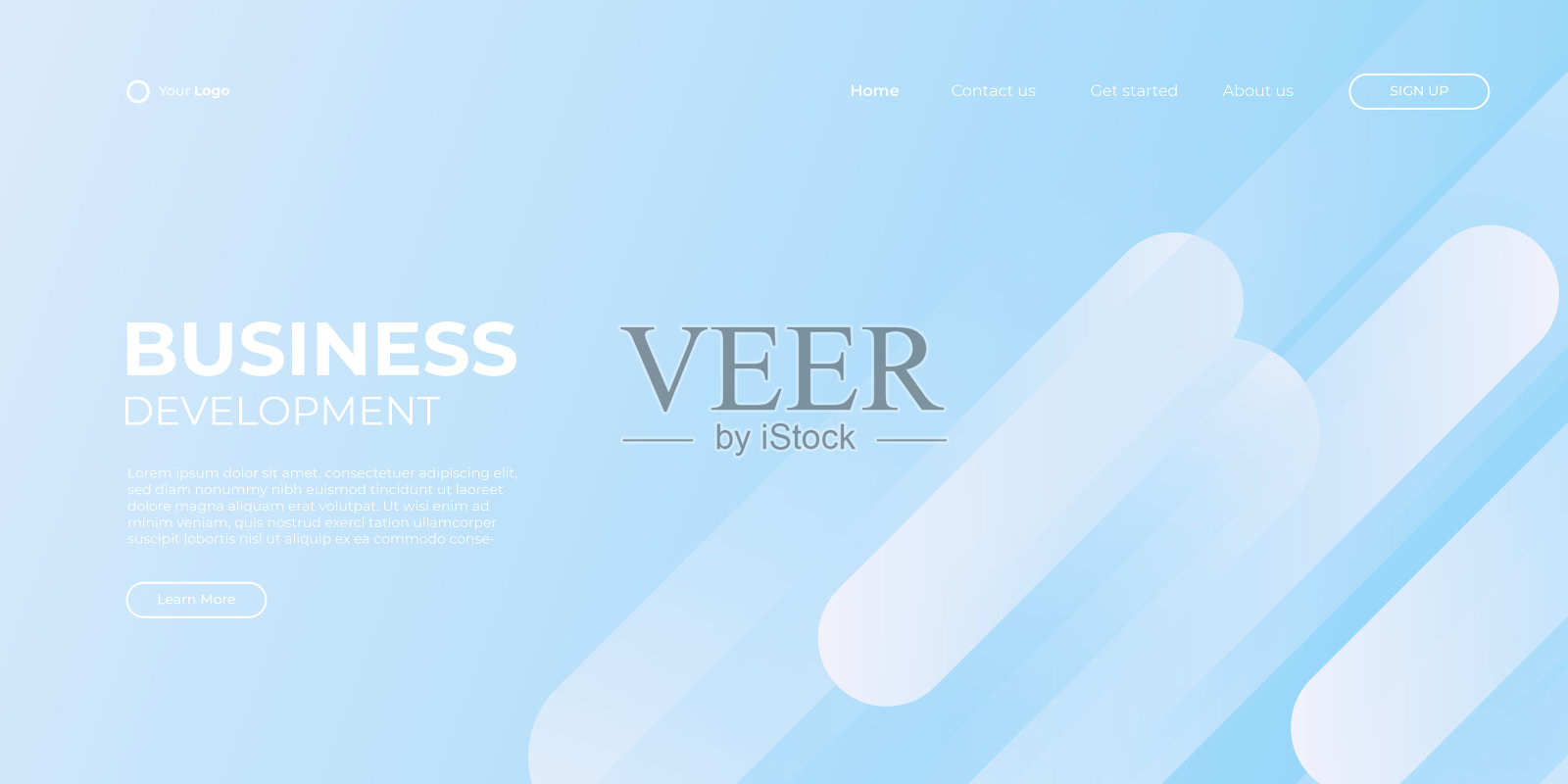 登陆页蓝白色横幅模板。摘要背景三维插图，业务技术界面概念。向量的布局设计。插画图片素材