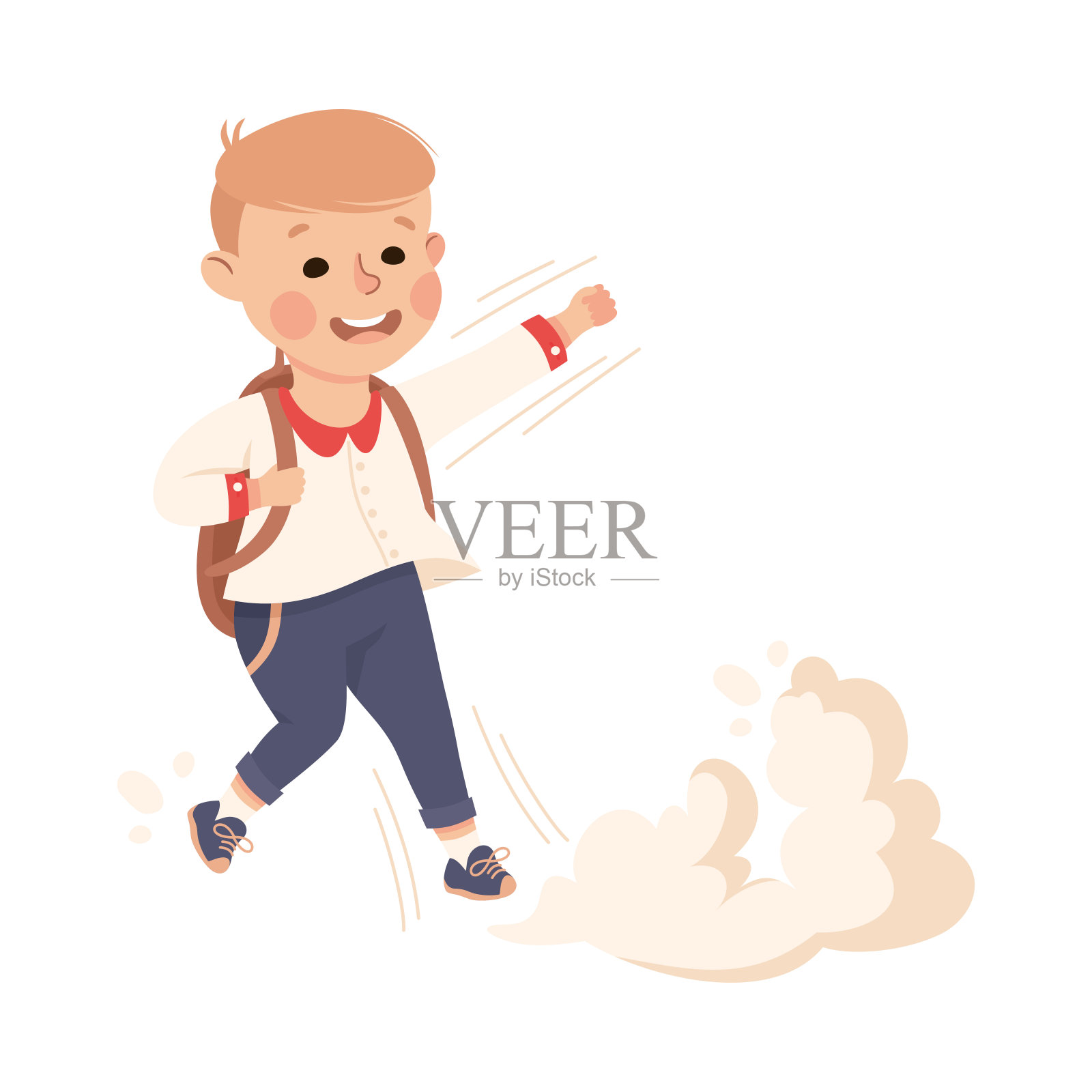 超级英雄小男孩在学校飞行与背包实现目标和获得知识矢量插图插画图片素材