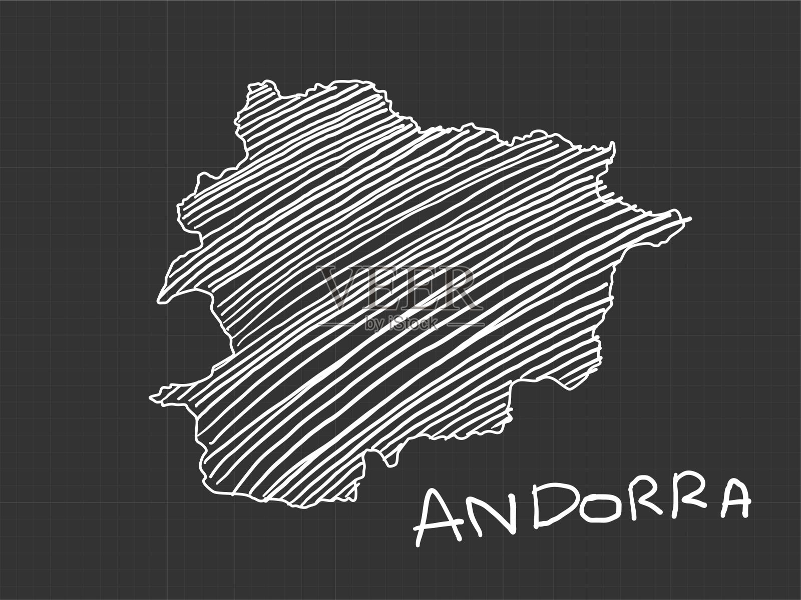 安道尔地图手绘黑色背景。插画图片素材
