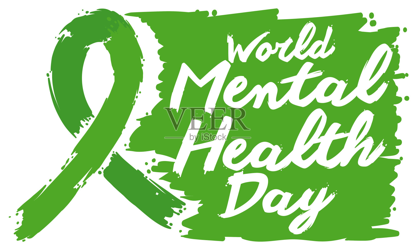 世界精神卫生日的绿色油漆像缎带一样飞溅插画图片素材