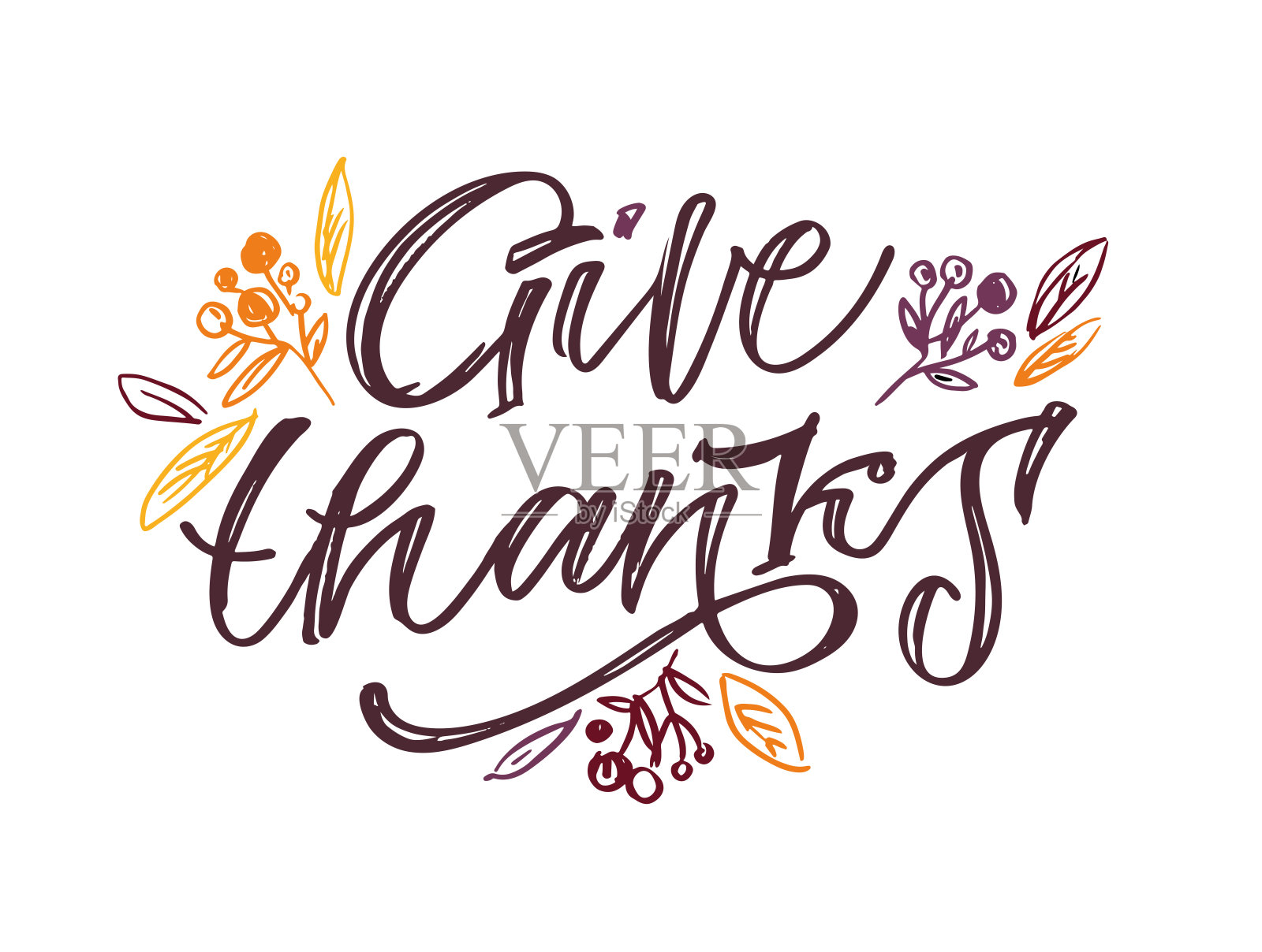 感谢!手绘感恩节字体排印海报。庆祝文本感恩节快乐的纹理背景明信片，图标，标志或徽章。向量复古风格的书法EPS10插画图片素材