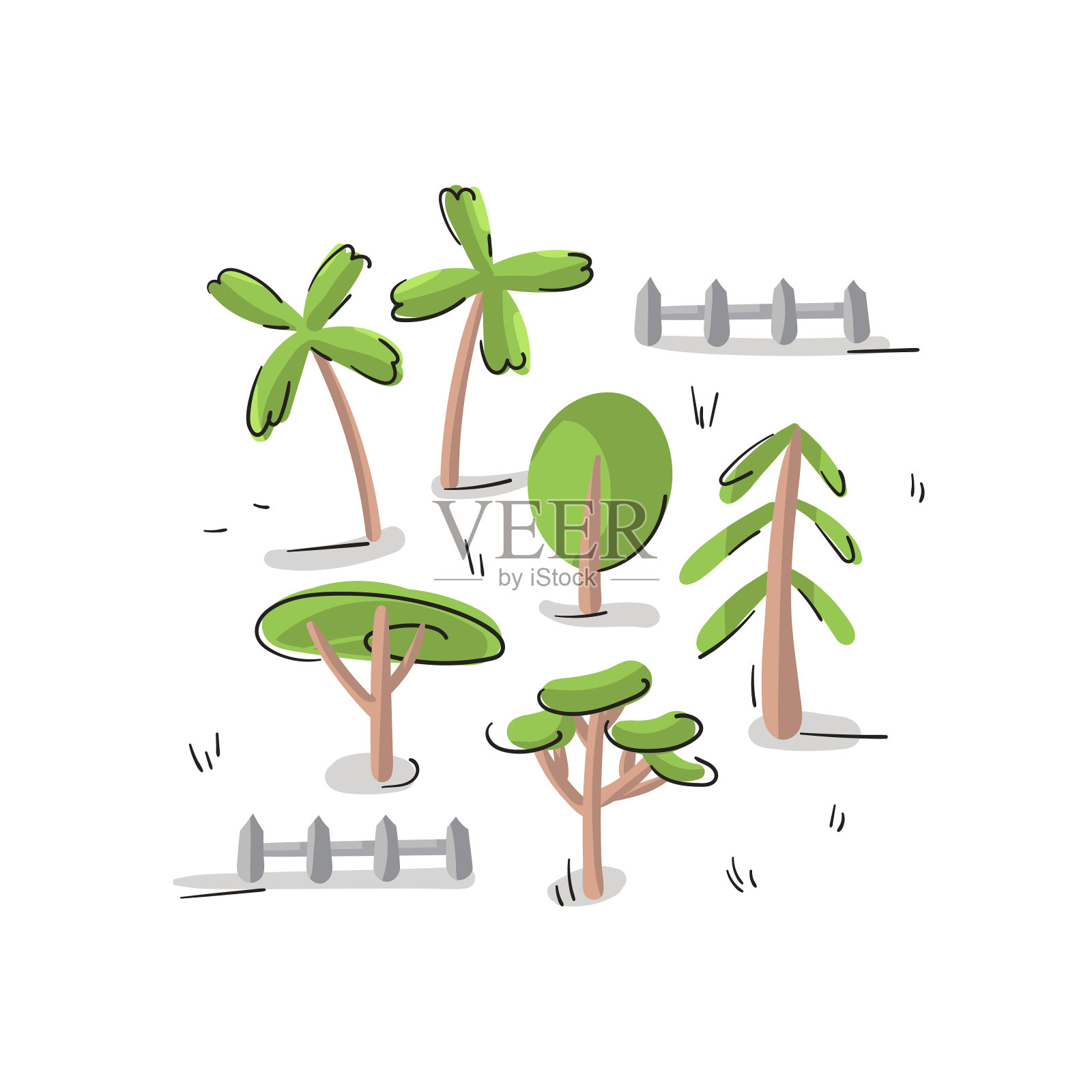 手绘矢量绿树插画图片素材