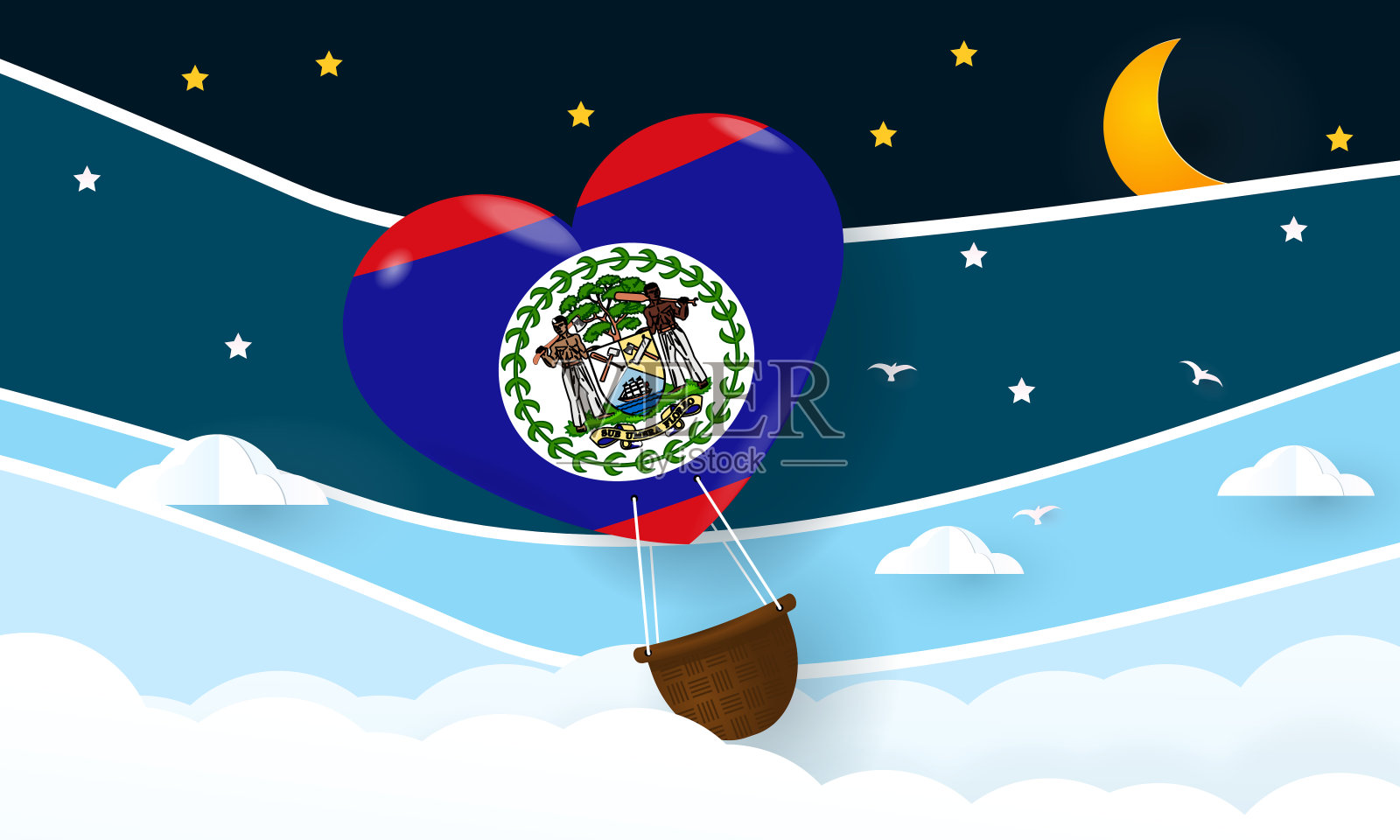 印有伯利兹国旗的心脏气球插画图片素材