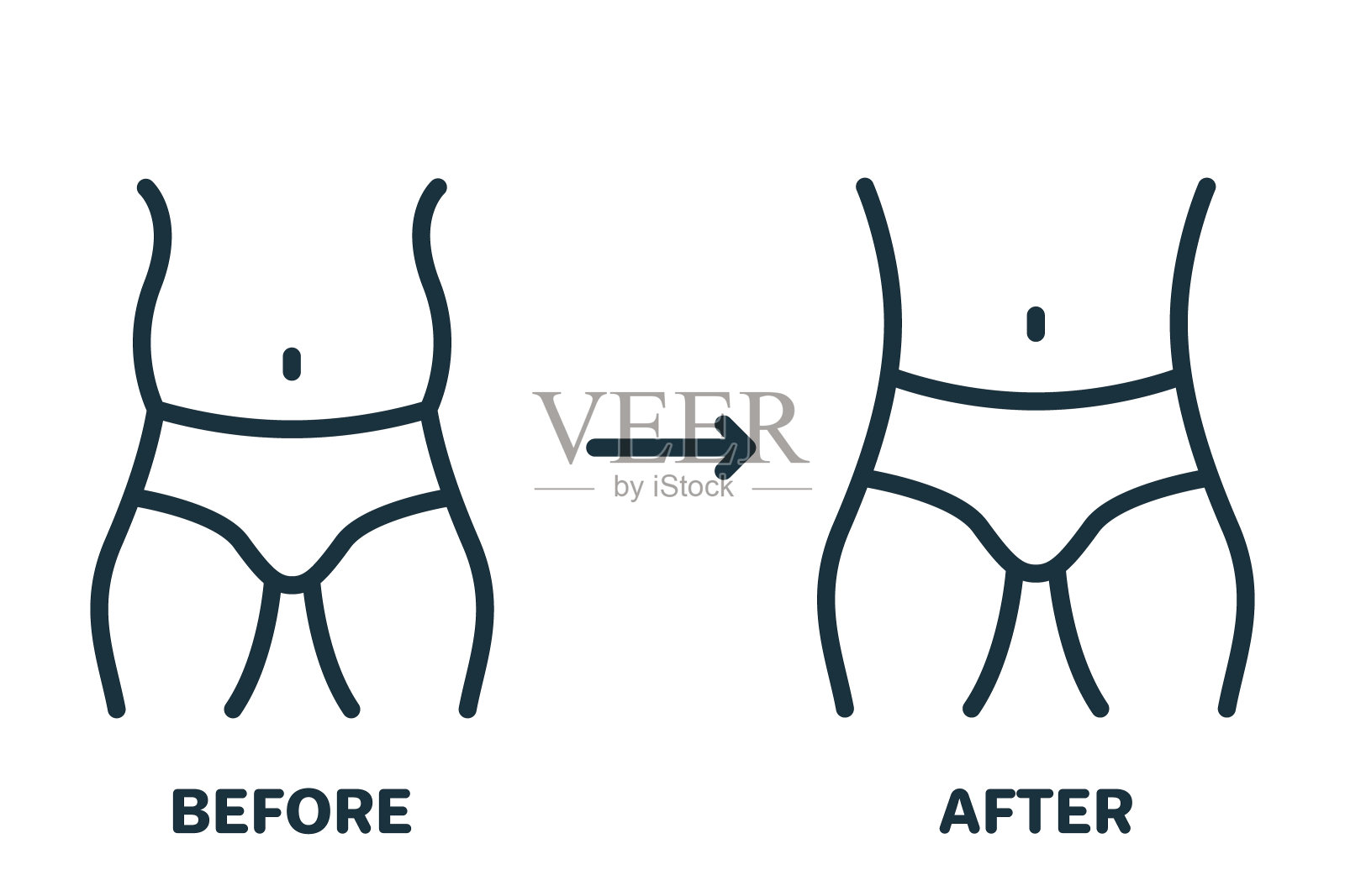 男性减肥线图标。人体瘦身线性象形图。形状腰围控制轮廓图标。苗条的腰。可编辑的中风。孤立的矢量图插画图片素材