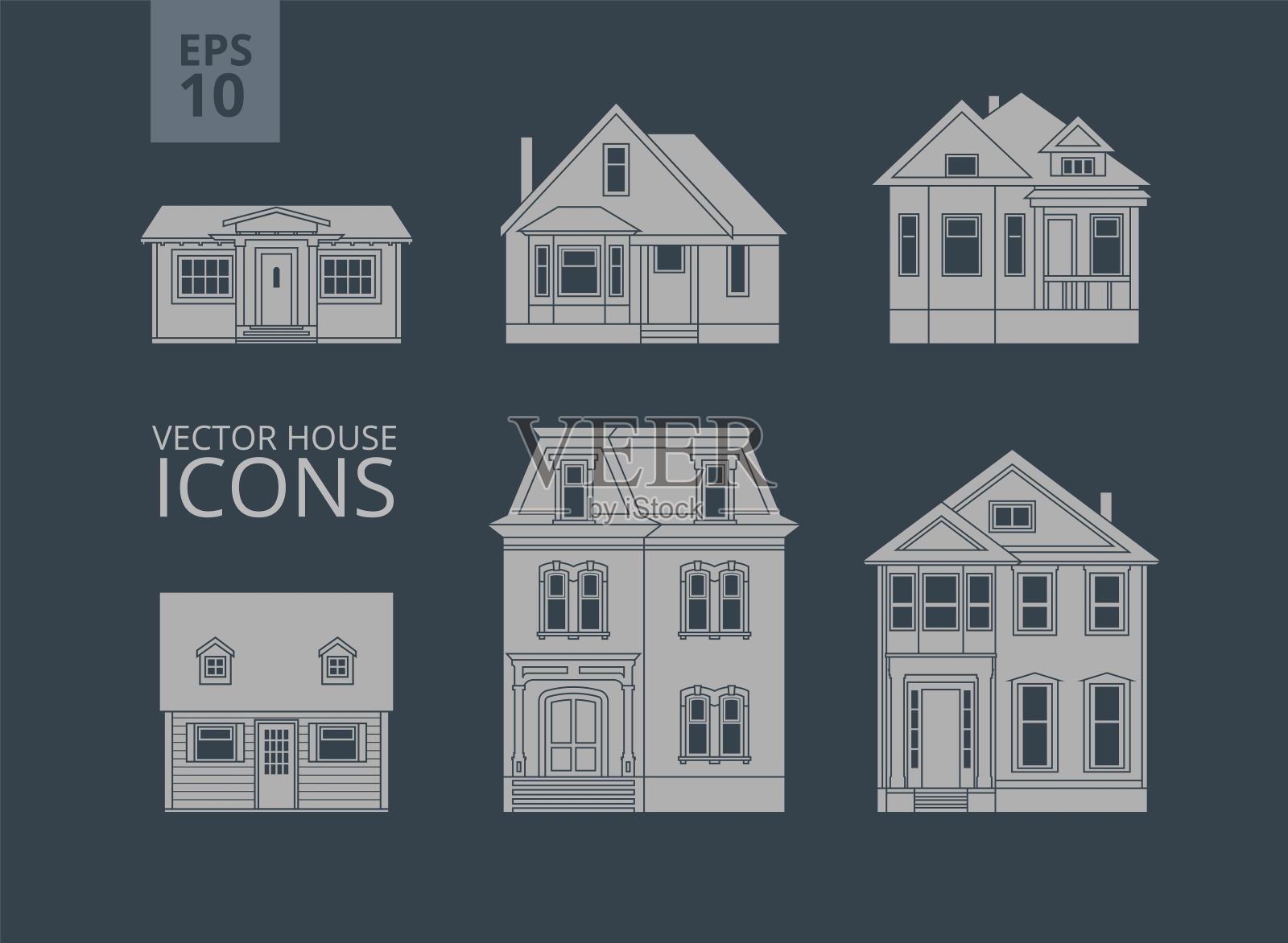 房子图标集合。矢量图插画图片素材