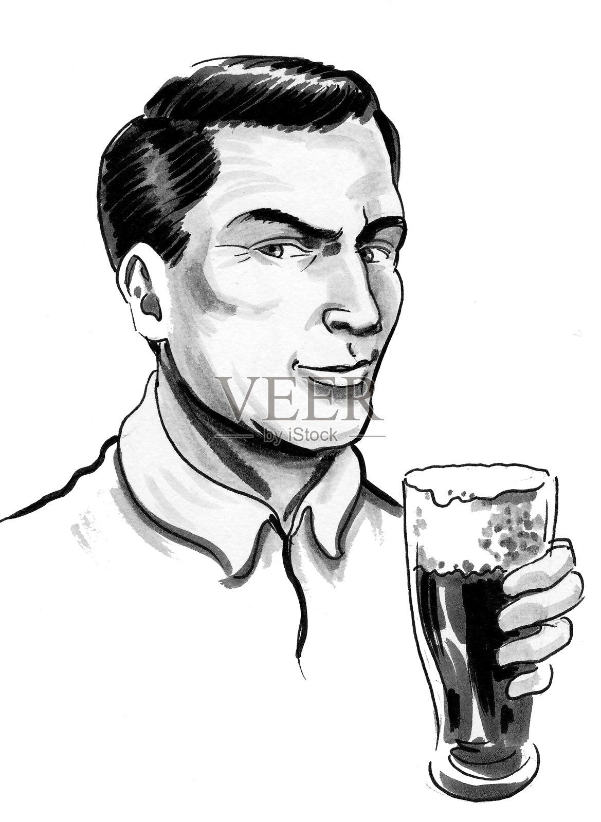 喝啤酒的快乐男人插画图片素材