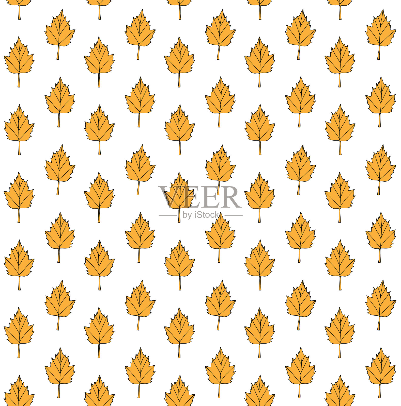 矢量无缝模式的手绘涂鸦素描橙色的秋天叶子插画图片素材
