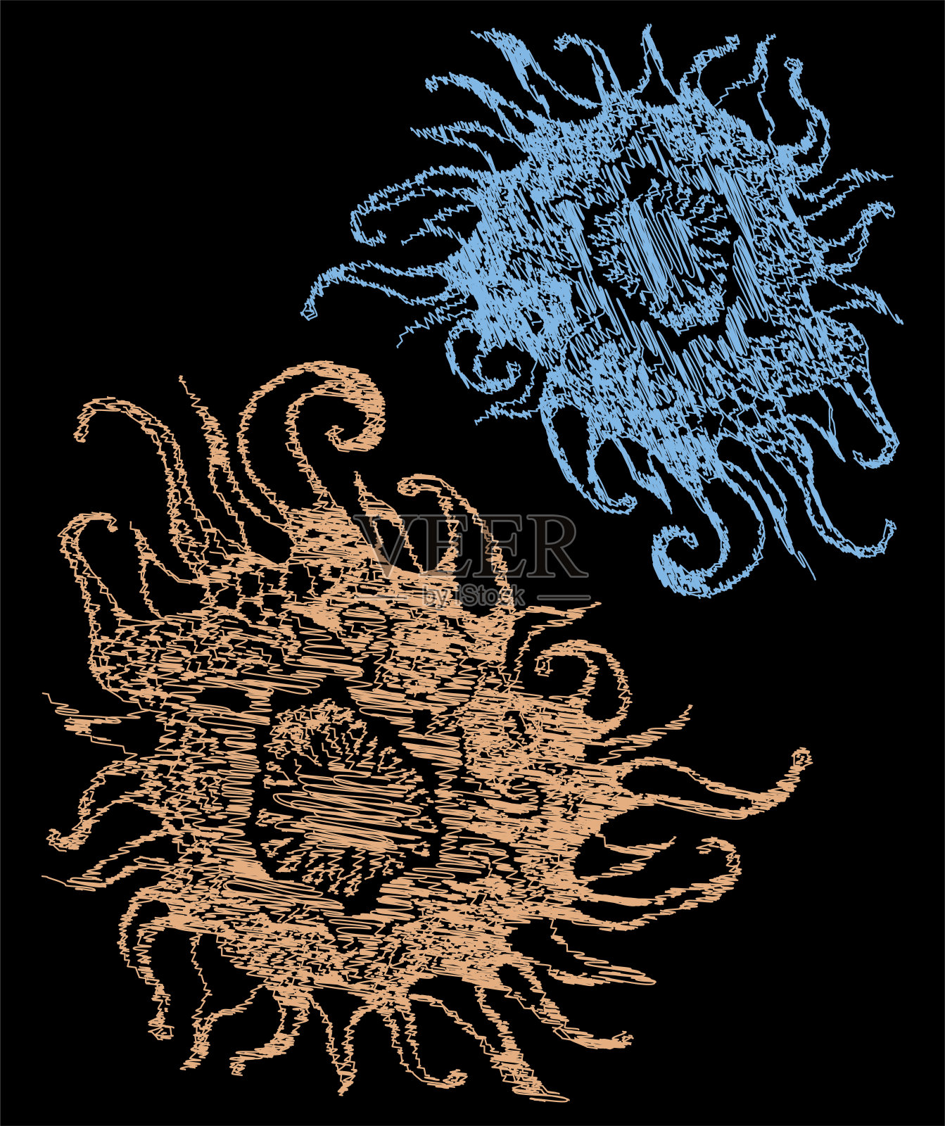 矢量涂鸦的装饰幻想设计元素插画图片素材