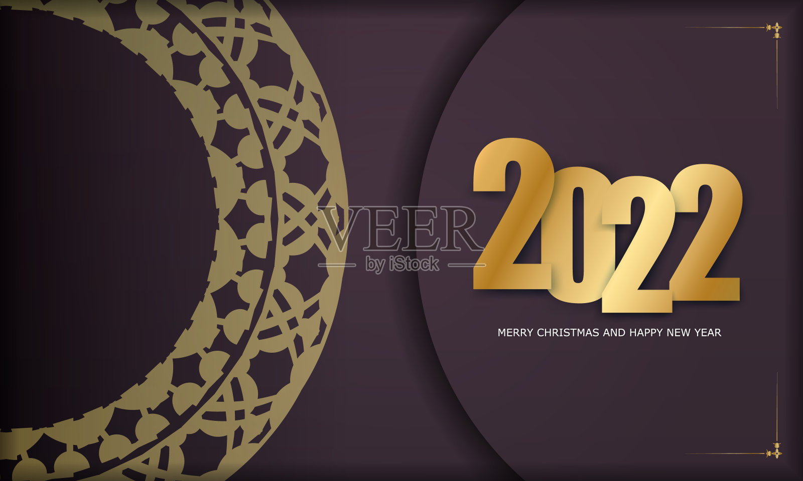 2022年宣传册，圣诞快乐，新年快乐，勃艮第颜色，复古金色装饰插画图片素材